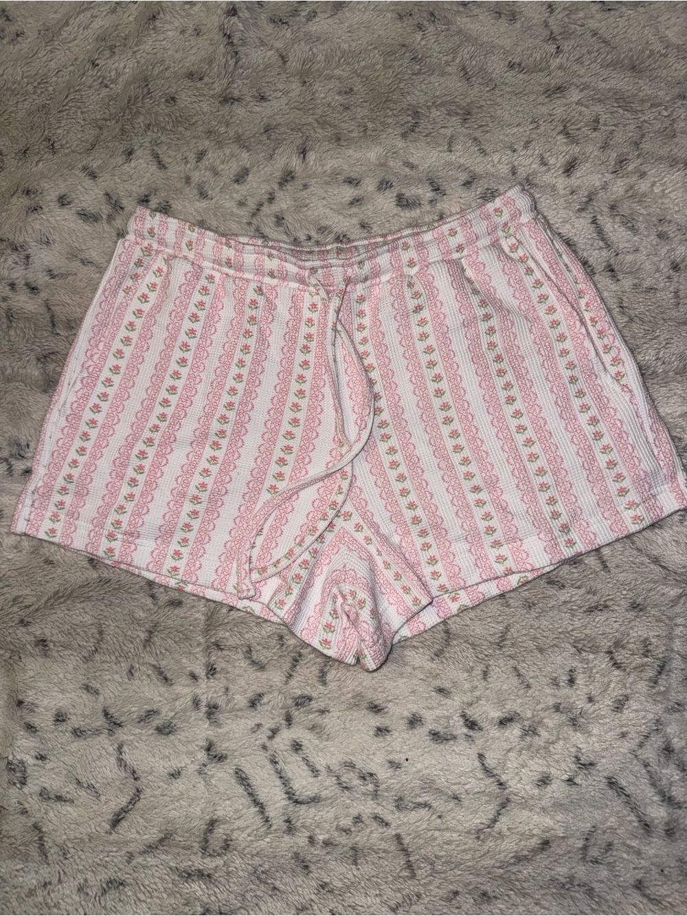 Roller Rabbit Soft Pink Striped Floral-Accent Sleep Shorts